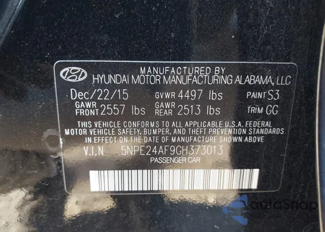 2016 Hyundai Sonata Se z USA, uszkodzony, nr VIN 5NPE24AF9GH373013